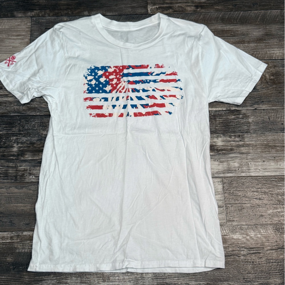 White Tee with Red and Blue Graphic Size Medium